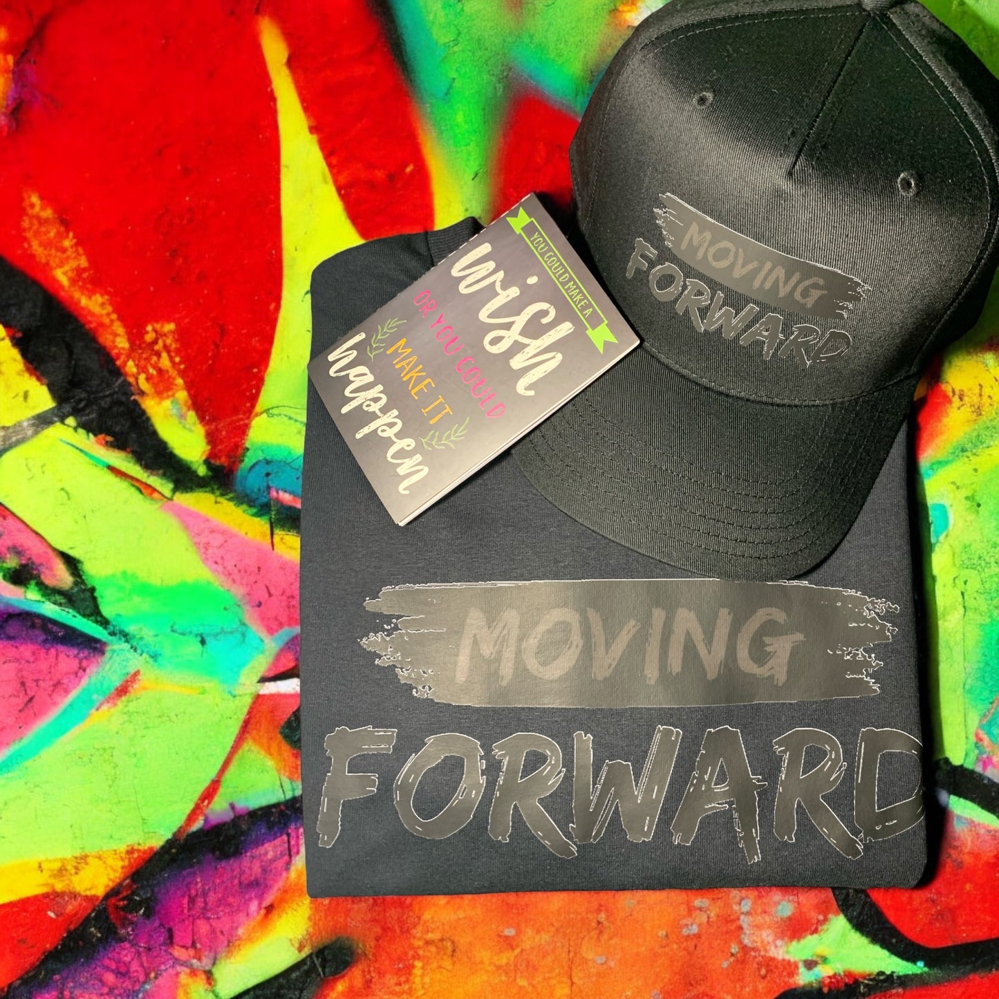 Black Short Sleeve T-shirt with the empowering and inspiring phrase "Moving Forward" in all black. Unisex (Men / Women) **Free Shipping**