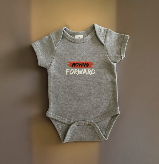 Grey Moving Forward Baby Onesie, Size 0-3 Months ** Free Shipping **