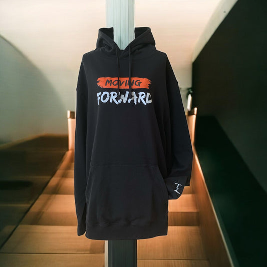 New!! Black Hoodie Long Sleeve with the empowering and inspiring phrase "Moving Forward" Unisex (Men's Hoodie / Women's Hoodie) **Free Shipping**