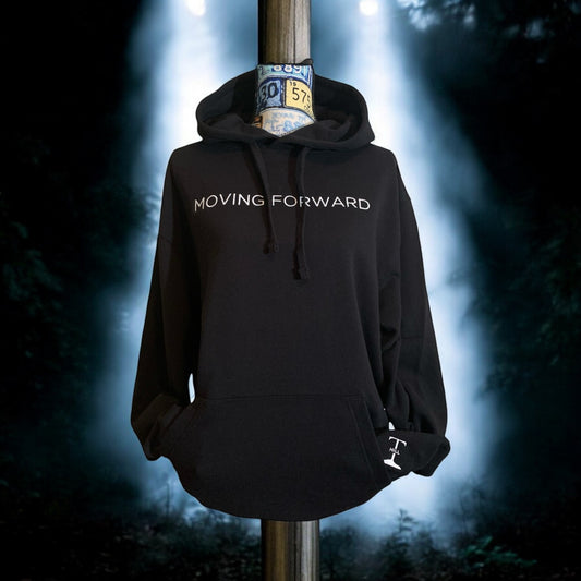 New!! Embroidered Black Hoodie With White Letters Long Sleeve with the empowering and inspiring phrase "Moving Forward" Unisex (Men's Hoodie / Women's Hoodie) **Free Shipping**