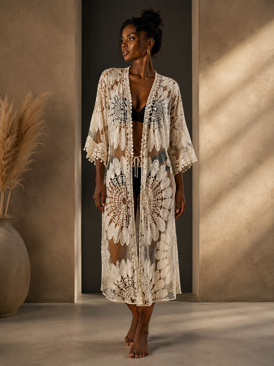 Ivory Lace Kimono Cover-Up | Elegant Resort Style