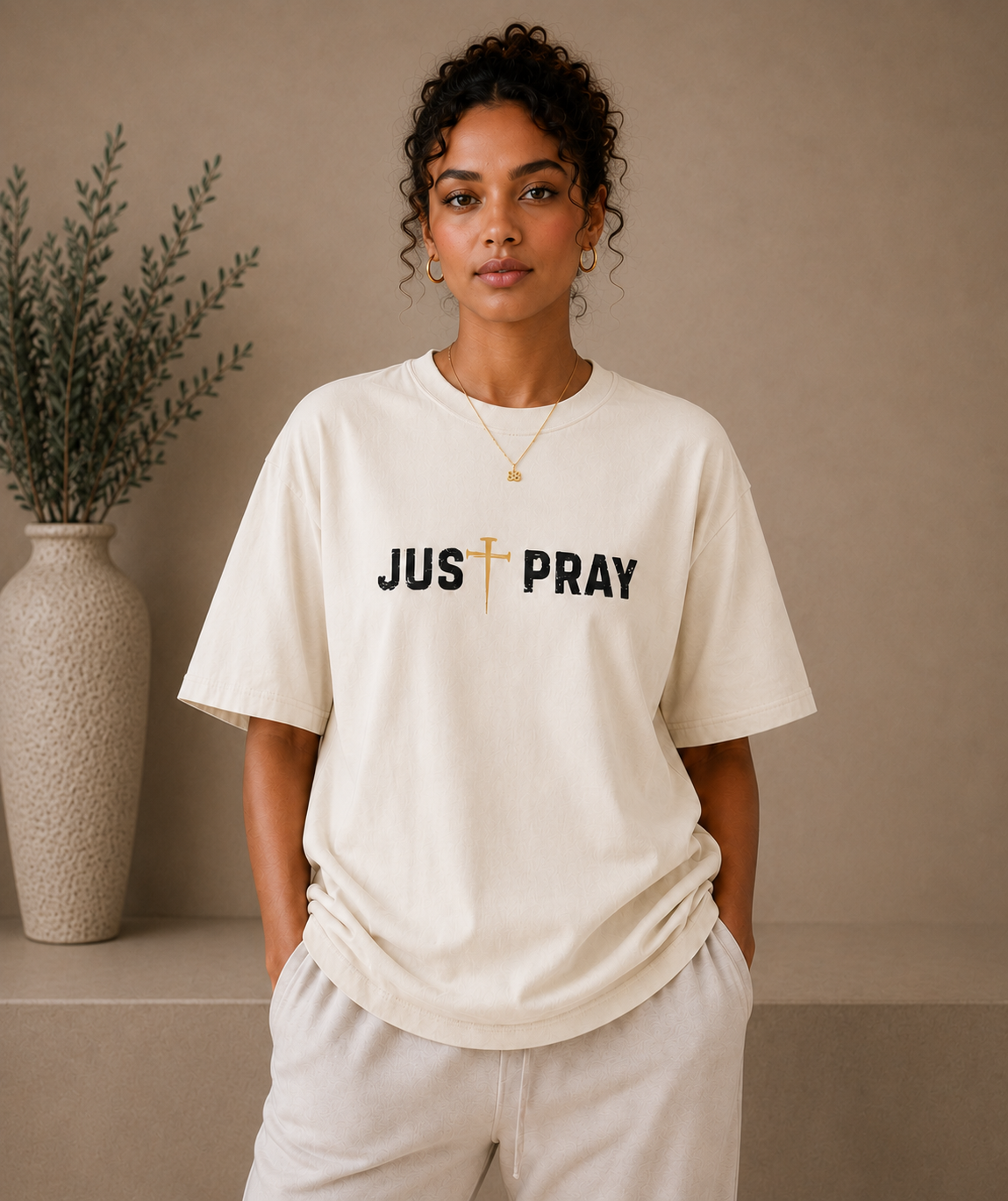 JUST PRAY™ Signature Tee  Ivory/Gold