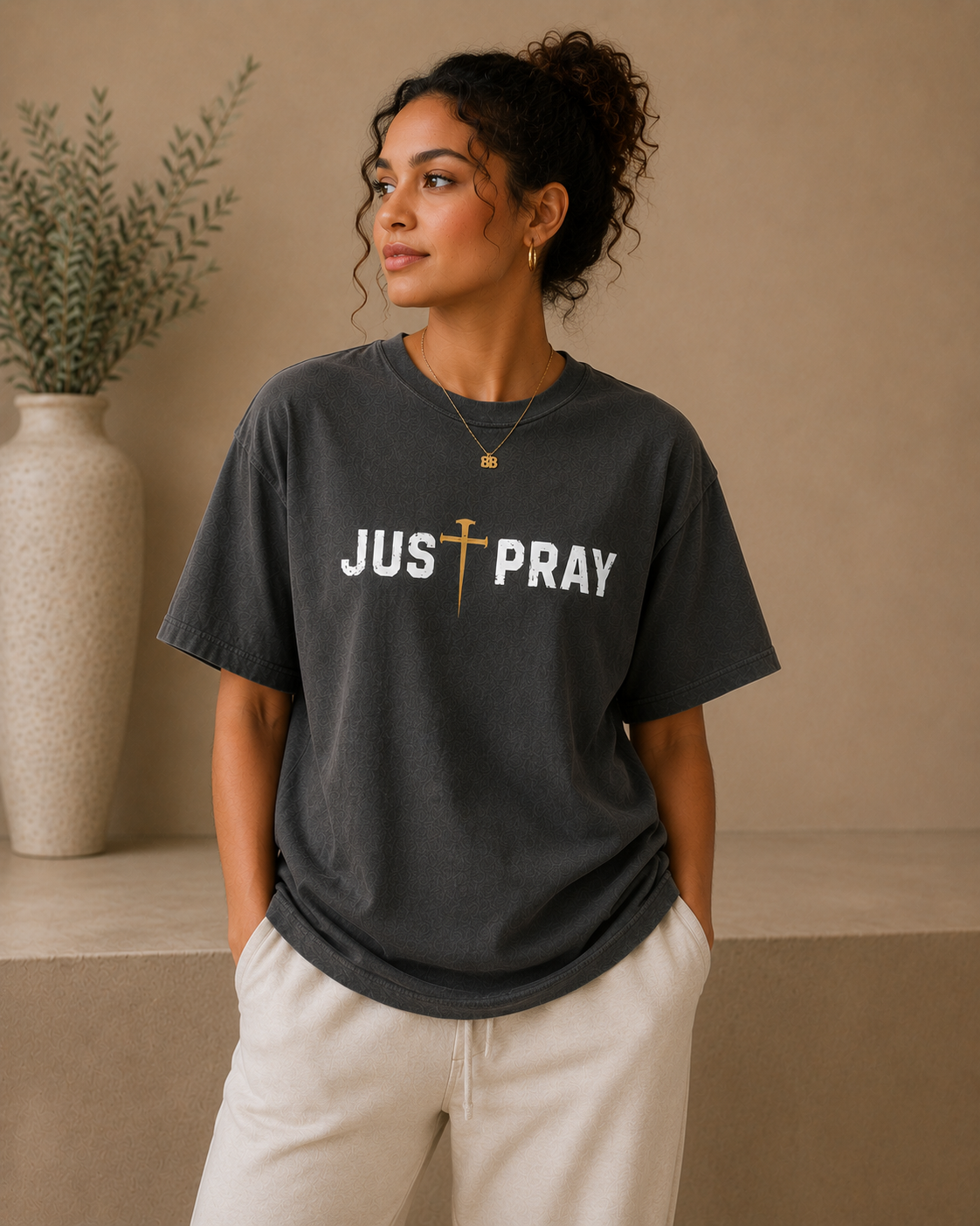 JUST PRAY™ Signature Tee Charcoal/Gold
