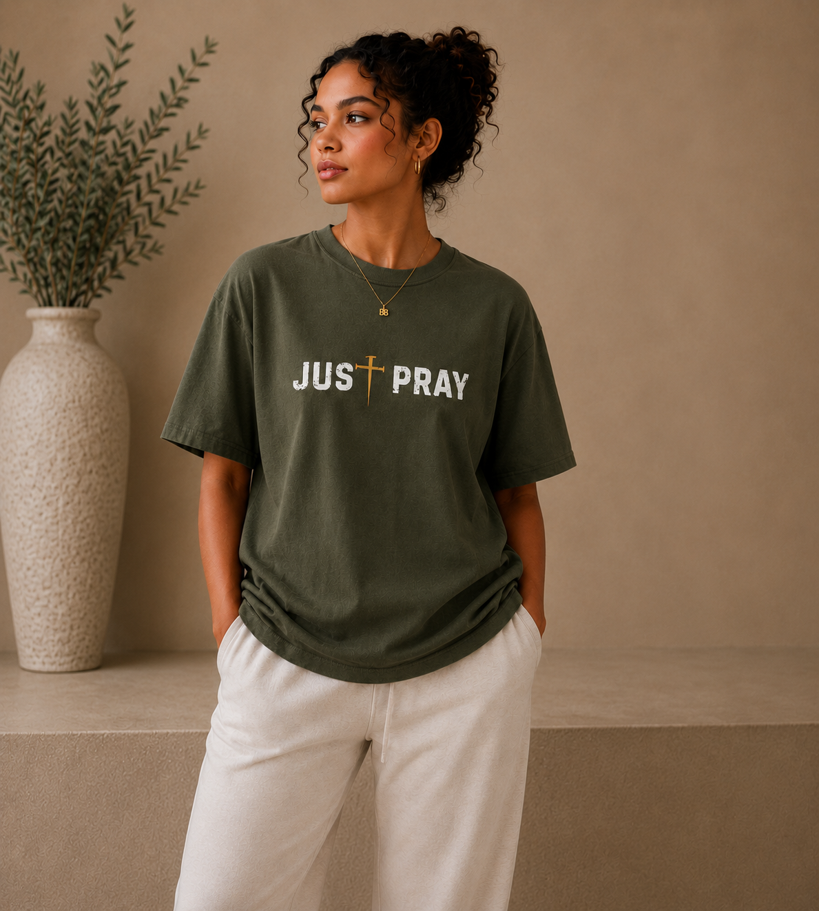 JUST PRAY™ Signature Tee Olive/Gold