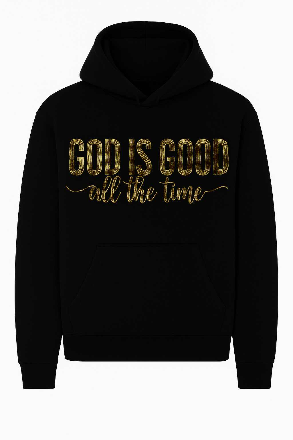 "GOD IS GOOD ALL THE TIME" - RED HOODIE/BLACK HOODIE  WITH GOLD DESIGN IN RHINESTONES **Free Shipping**