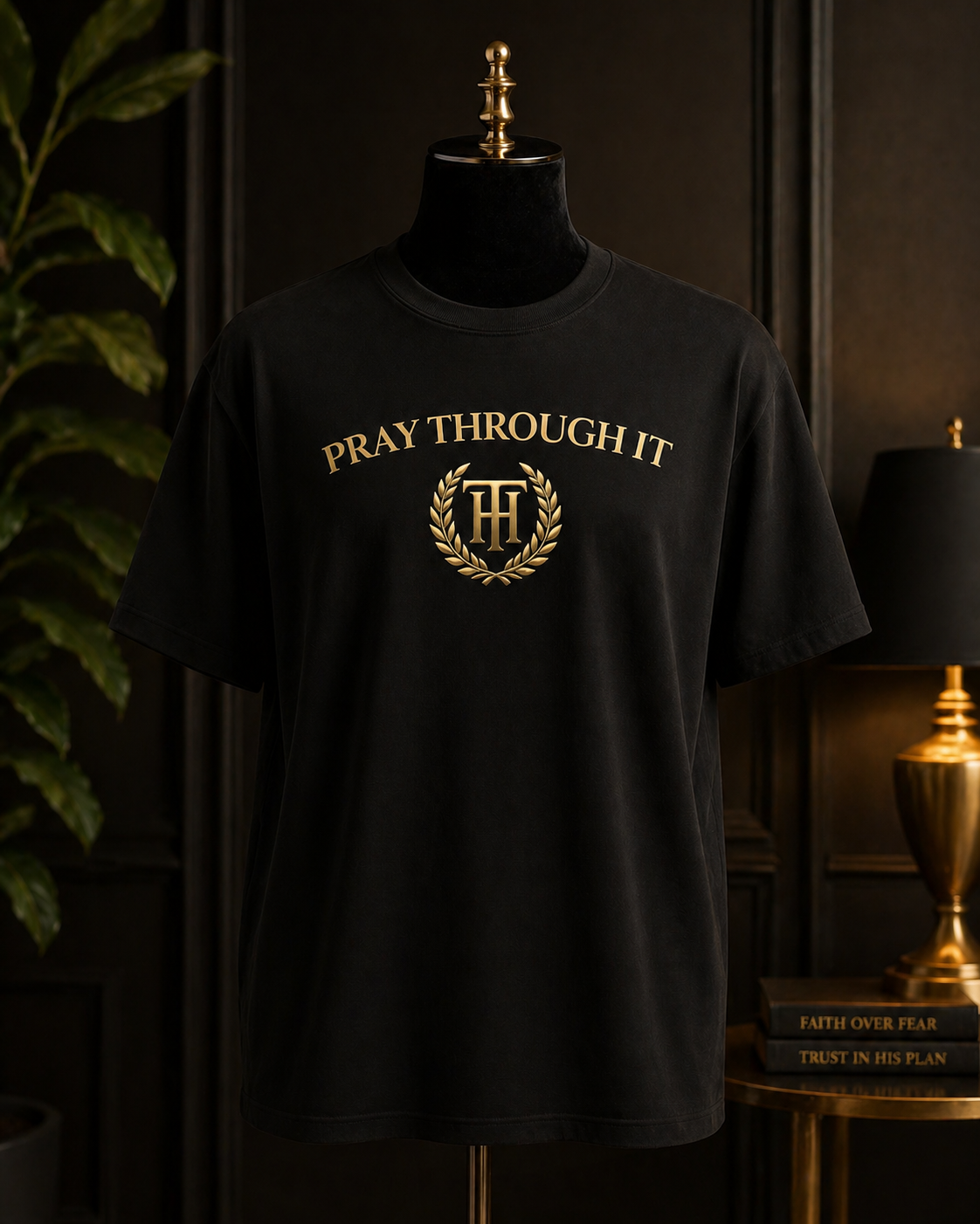 Pray Through It™ Heritage Arc Tee – Black & Gold Edition