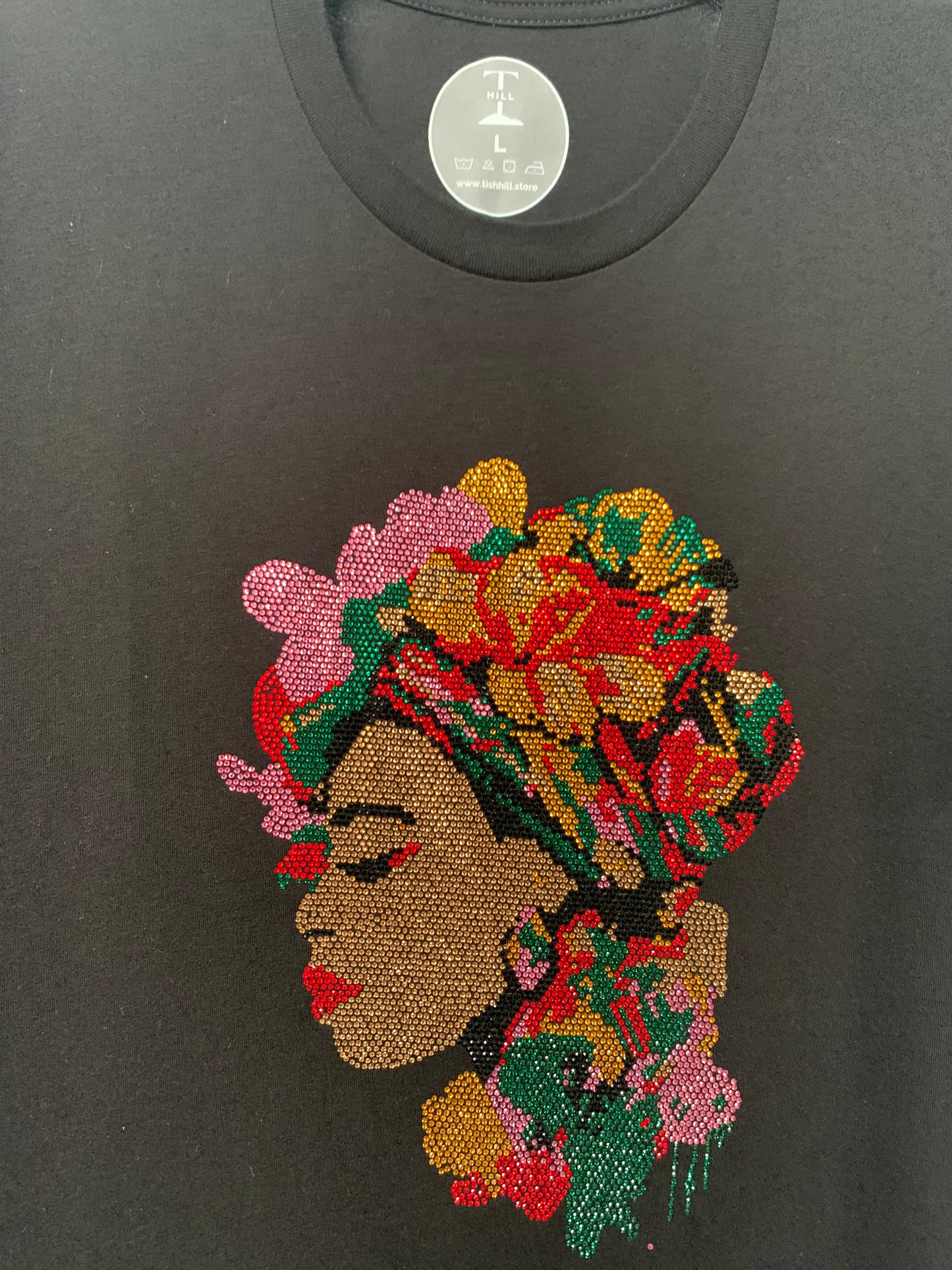 SPARKLING RHINESTONE BEAUTIFUL LADY ON BELLA + CANVAS BLACK TEE  ** Free Shipping **
