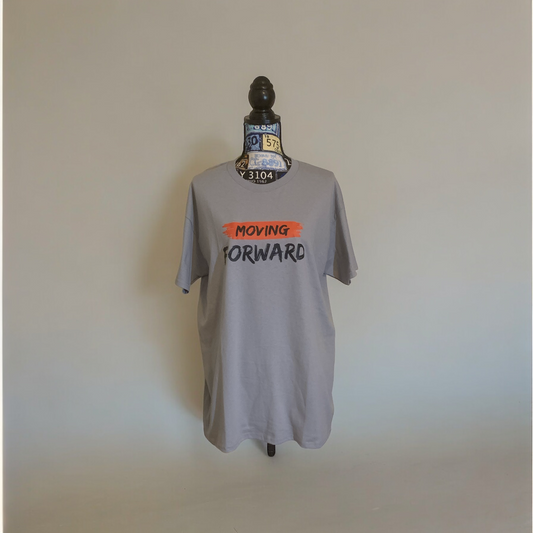 Grey Short Sleeve T-shirt with the empowering and inspiring phrase "Moving Forward". Unisex (Men / Women)