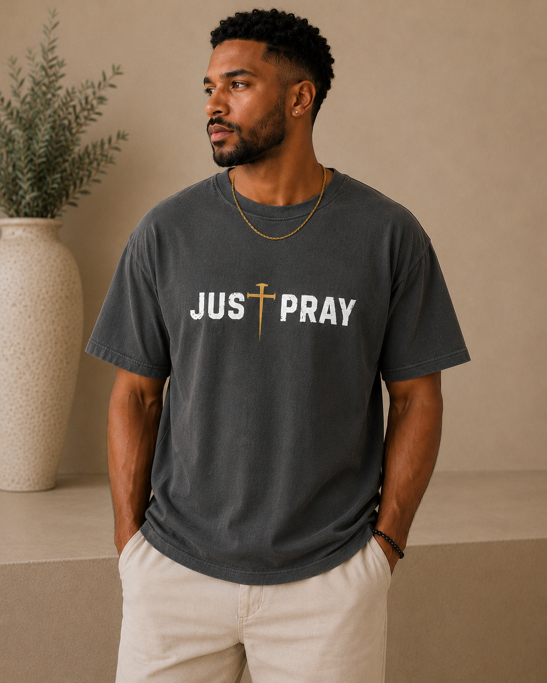 JUST PRAY™ Signature Tee Charcoal/Gold