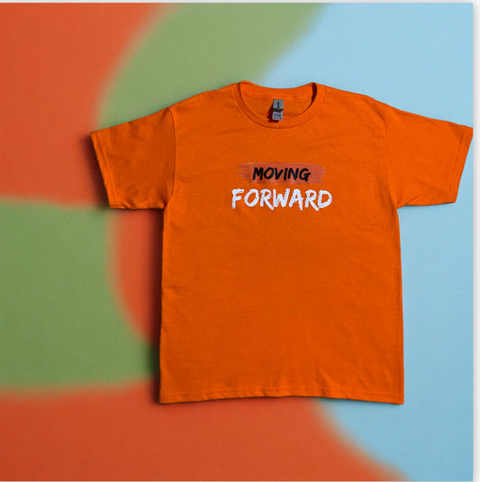 Kid's Orange Short Sleeve T-shirt with the empowering and inspiring phrase "Moving Forward" **Free Shipping**