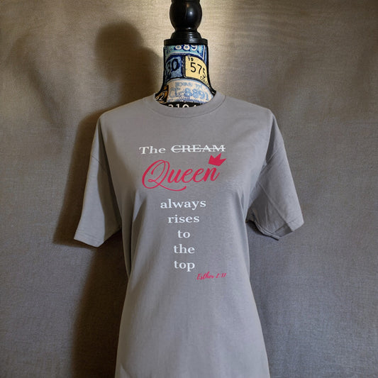 The Queen Always Rises To the Top - Grey and Hot Pink Women's T-Shirt with Esther 2:17