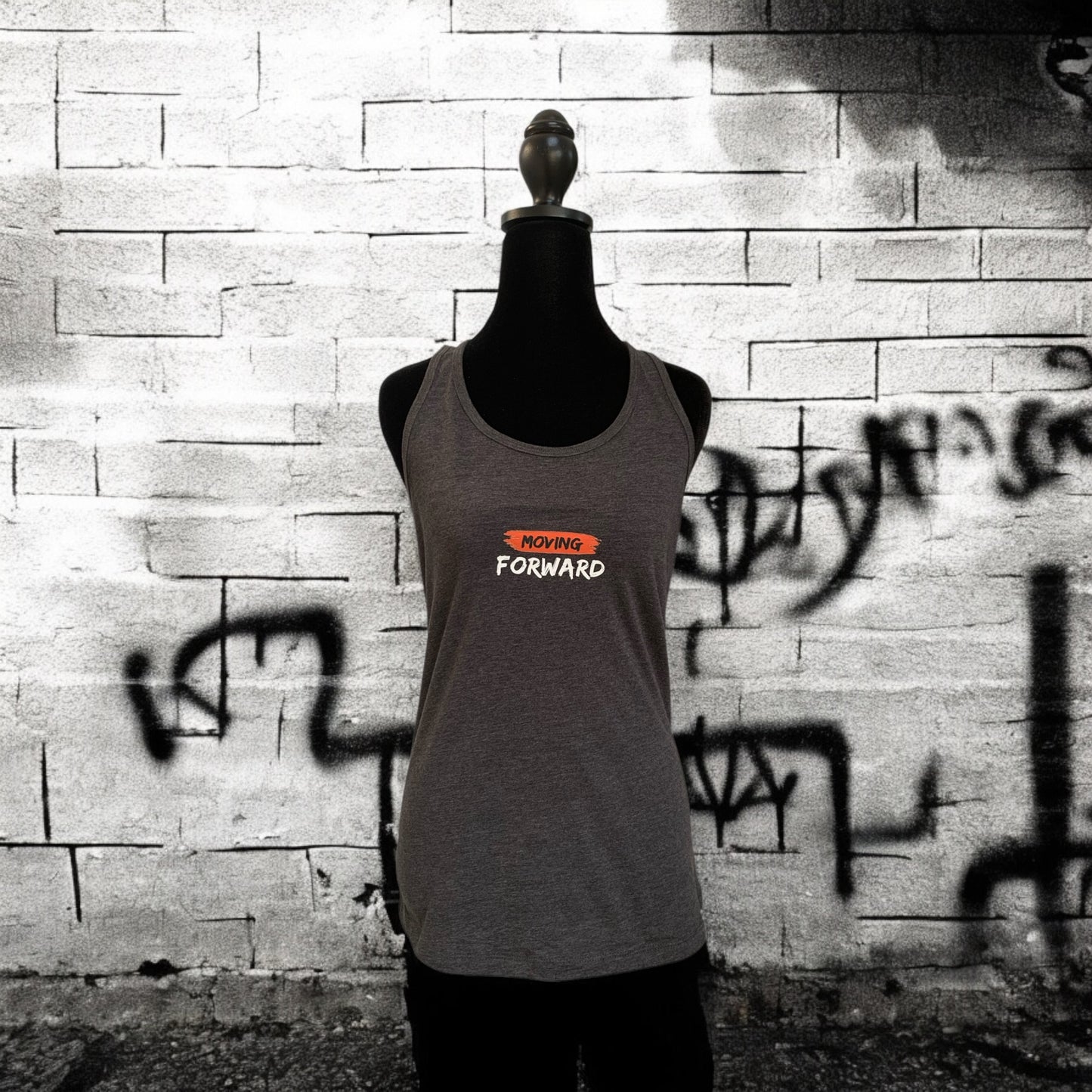 DARK HEATHER GREY "Moving Forward" Racerback Tank **Free Shipping**