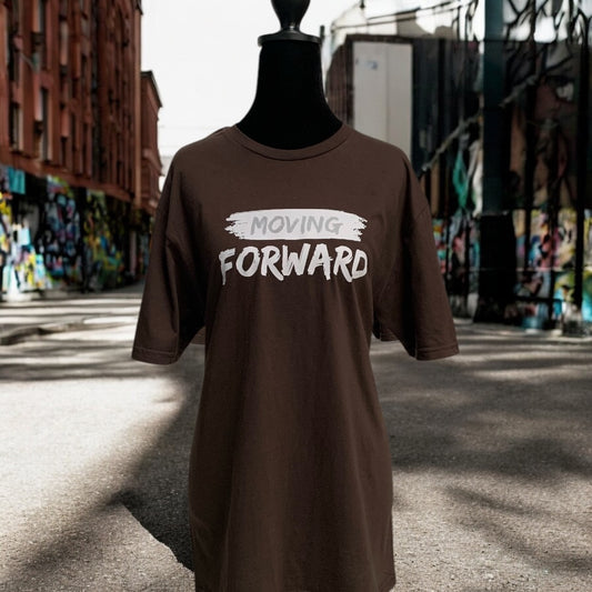 Chocolate Soft-Style Short Sleeve T-shirt with the empowering and inspiring phrase "Moving Forward" Unisex (Men / Women) **Free Shipping**