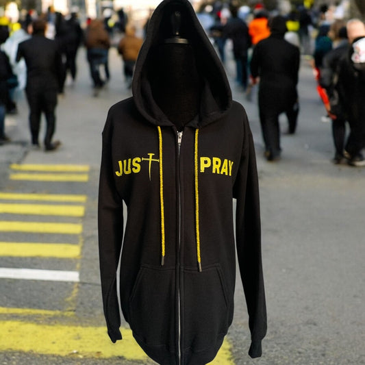NEW!! "Just Pray" Black Zip-Up Hoodie – Dynamic Sparkle Edition (Men / Women) **Free Shipping**