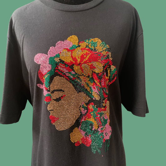 SPARKLING RHINESTONE BEAUTIFUL LADY ON BELLA + CANVAS BLACK TEE  ** Free Shipping **