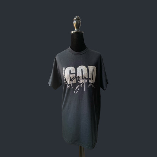 NO WORRIES GOD GOT ME SPARKLING RHINESTONE BLACK TEE ** Free Shipping **