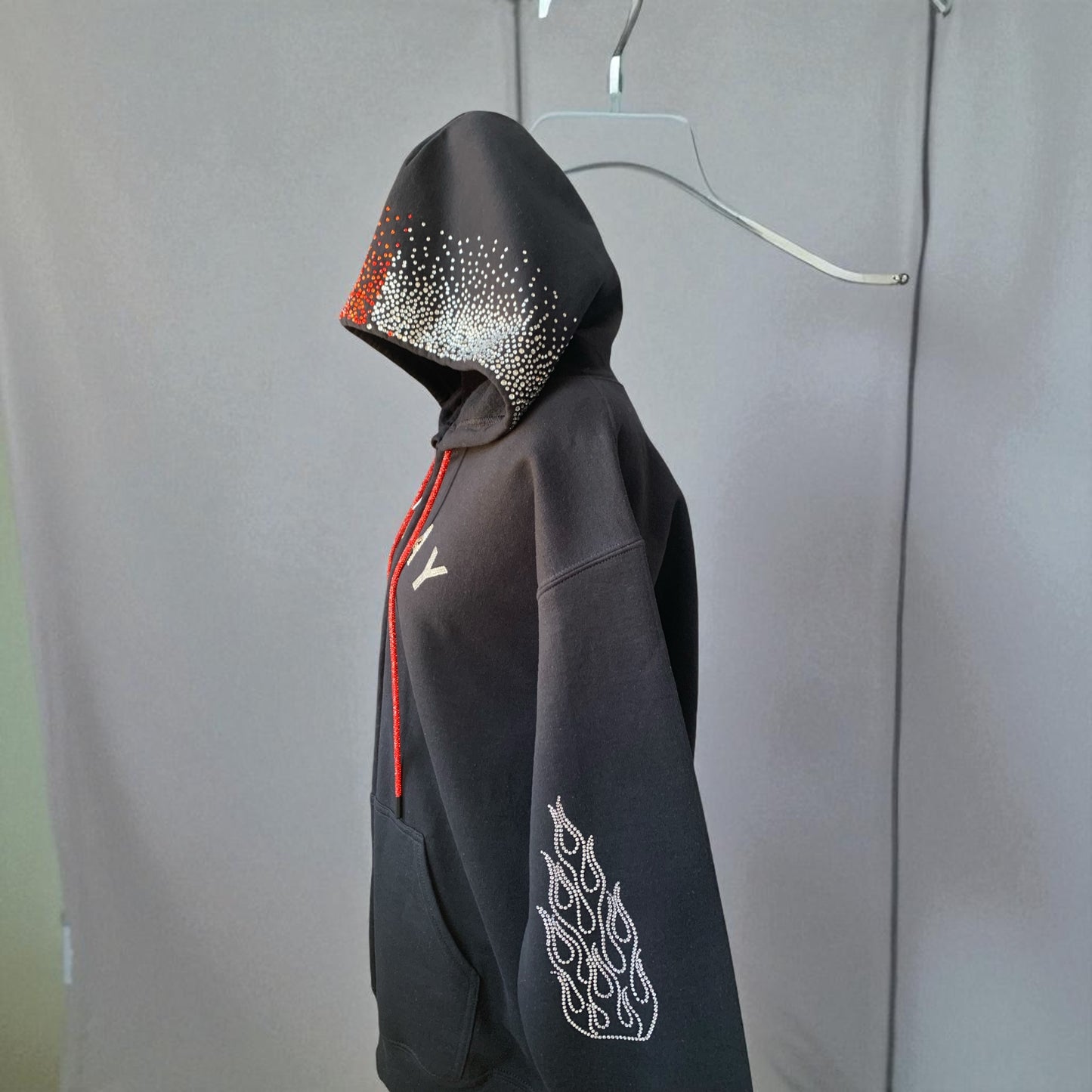 POWER IN PRAYER - RED AND CRYSTAL RHINESTONE HOODIE  - BLACK ** Free Shipping **