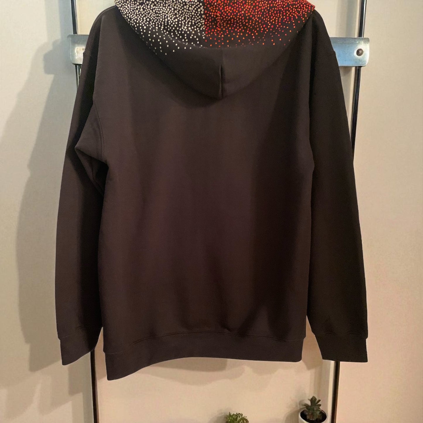 POWER IN PRAYER - RED AND CRYSTAL RHINESTONE HOODIE  - BLACK ** Free Shipping **