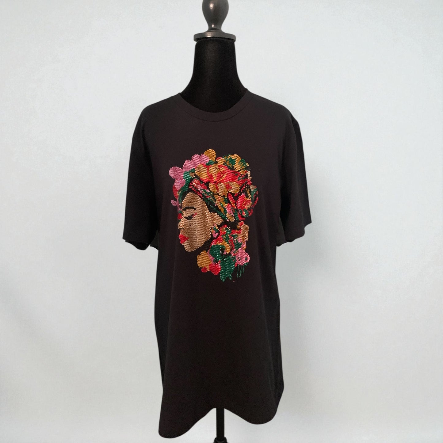 SPARKLING MULTI-COLORED RHINESTONE BEAUTIFUL LADY - BLACK TEE  ** Free Shipping **