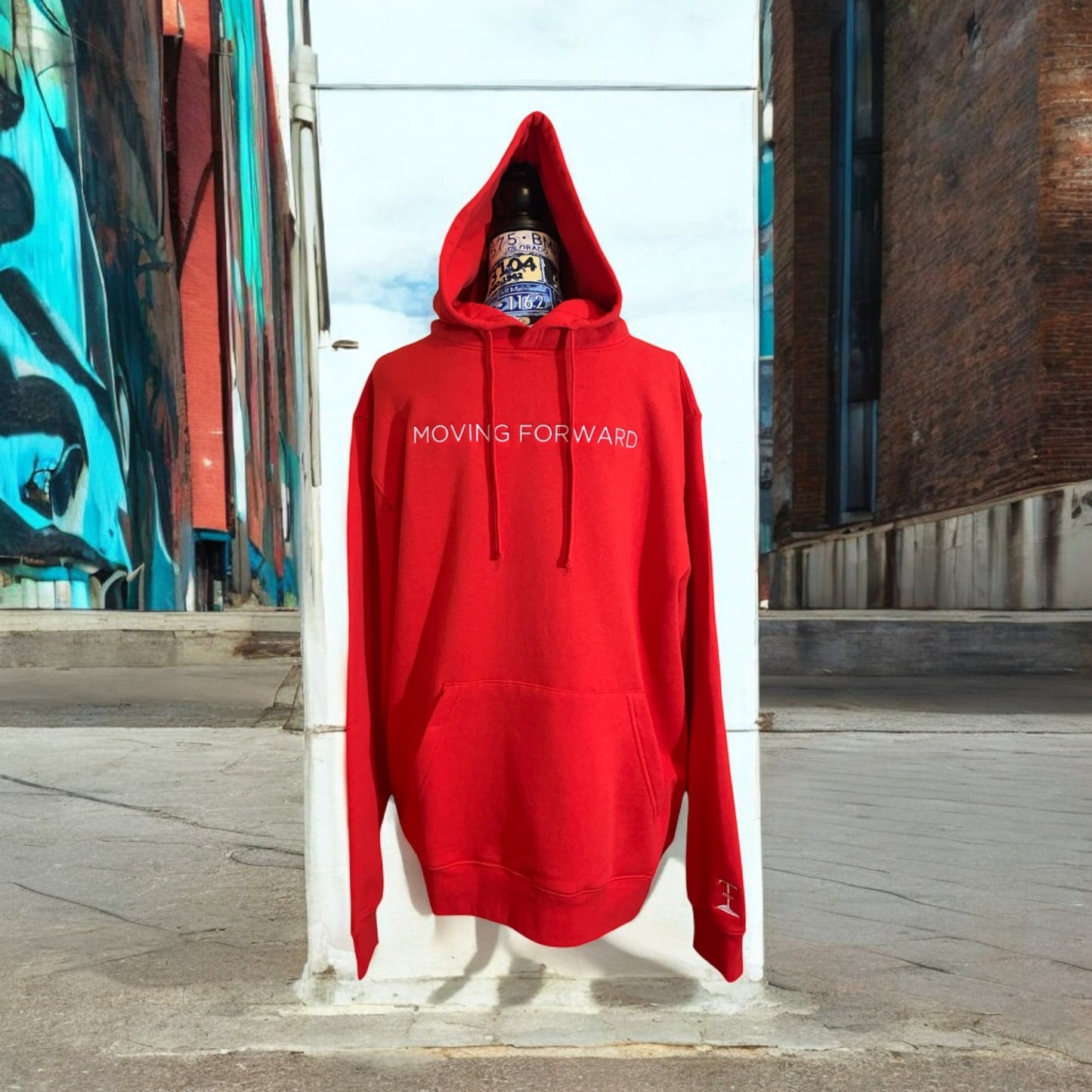 Large Embroidered Red Hoodie With White Letters Long Sleeve with the empowering and inspiring phrase "Moving Forward" Unisex (Men's Hoodie / Women's Hoodie) **Free Shipping**