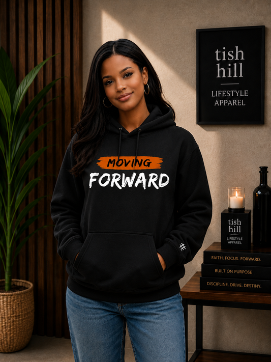 Moving Forward™ Signature Hoodie – Black / Burnt Orange Edition