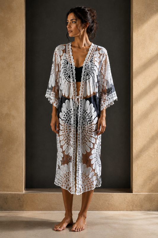 White Lace Kimono Cover-Up | Elegant Resort Style