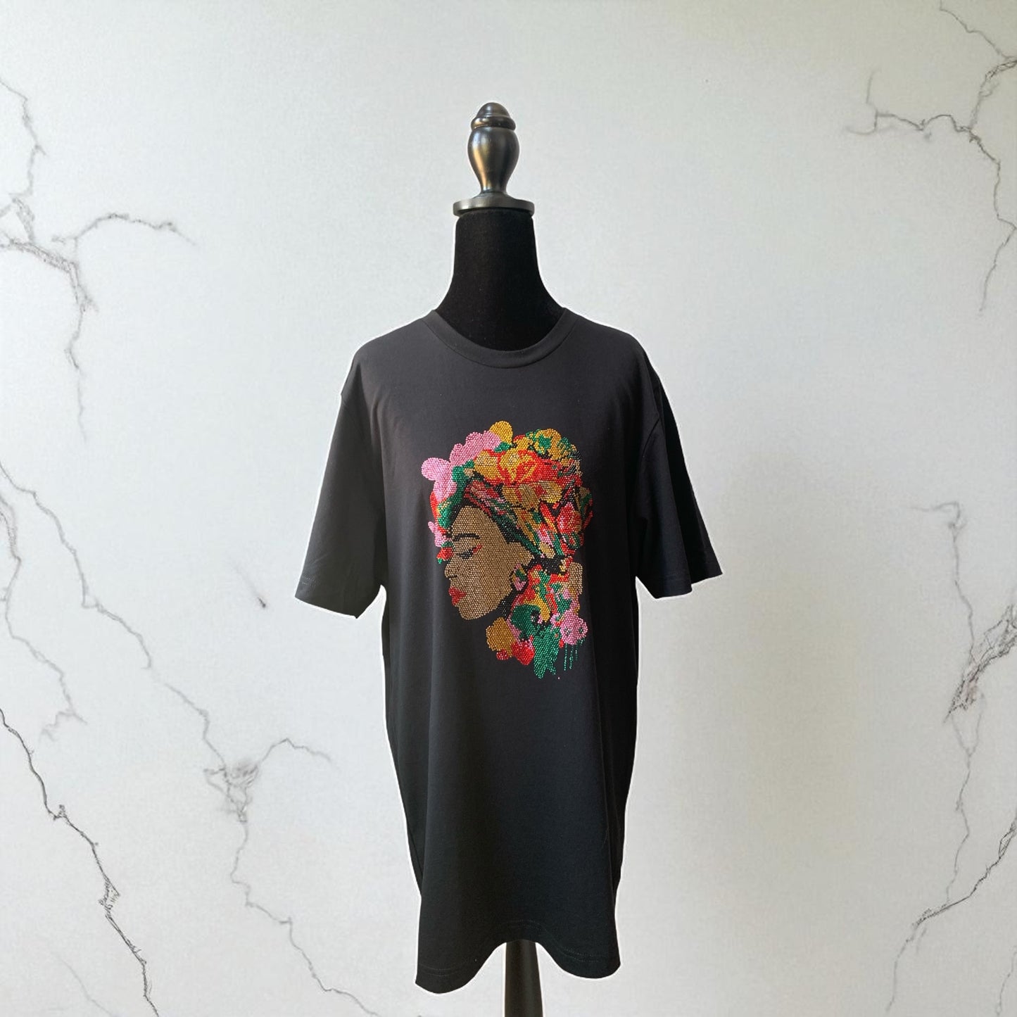 SPARKLING RHINESTONE BEAUTIFUL LADY ON BELLA + CANVAS BLACK TEE  ** Free Shipping **