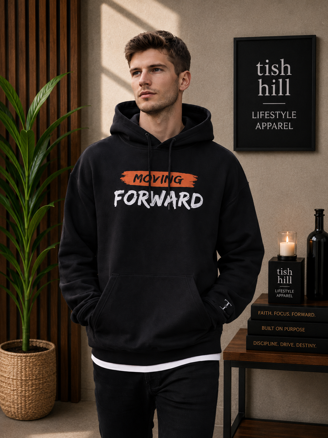 Moving Forward™ Signature Hoodie – Black / Burnt Orange Edition