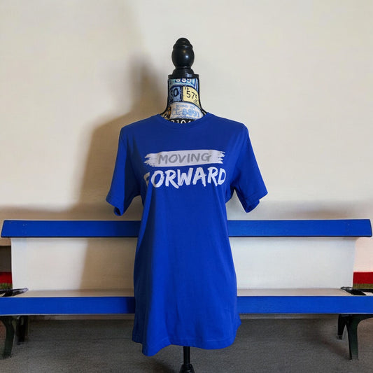 NEW! Royal Blue Short Sleeve T-shirt with the empowering and inspiring phrase "Moving Forward" in all white. Unisex (Men / Women) **Free Shipping**