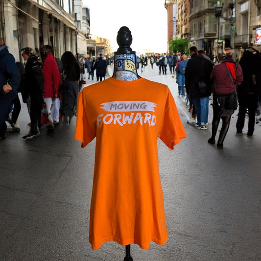 Orange Short Sleeve T-shirt with the empowering and inspiring phrase "Moving Forward" in all white. Unisex (Men / Women) **Free Shipping**